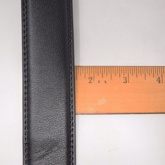 Faux Leather Belt Men 61 65 Black Career Professional Silvertone Buckle Preppy - Picture 11 of 11
